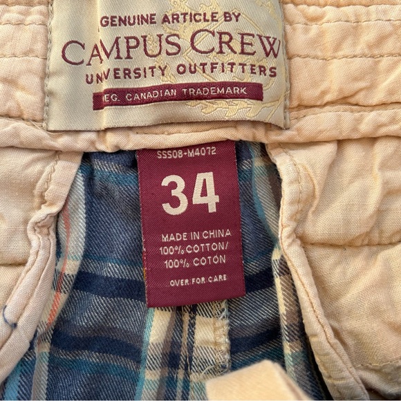 Campus Crew Plaid Shorts Mens Size 34 x 10 Blue Cream Pockets Cotton - Picture 3 of 11